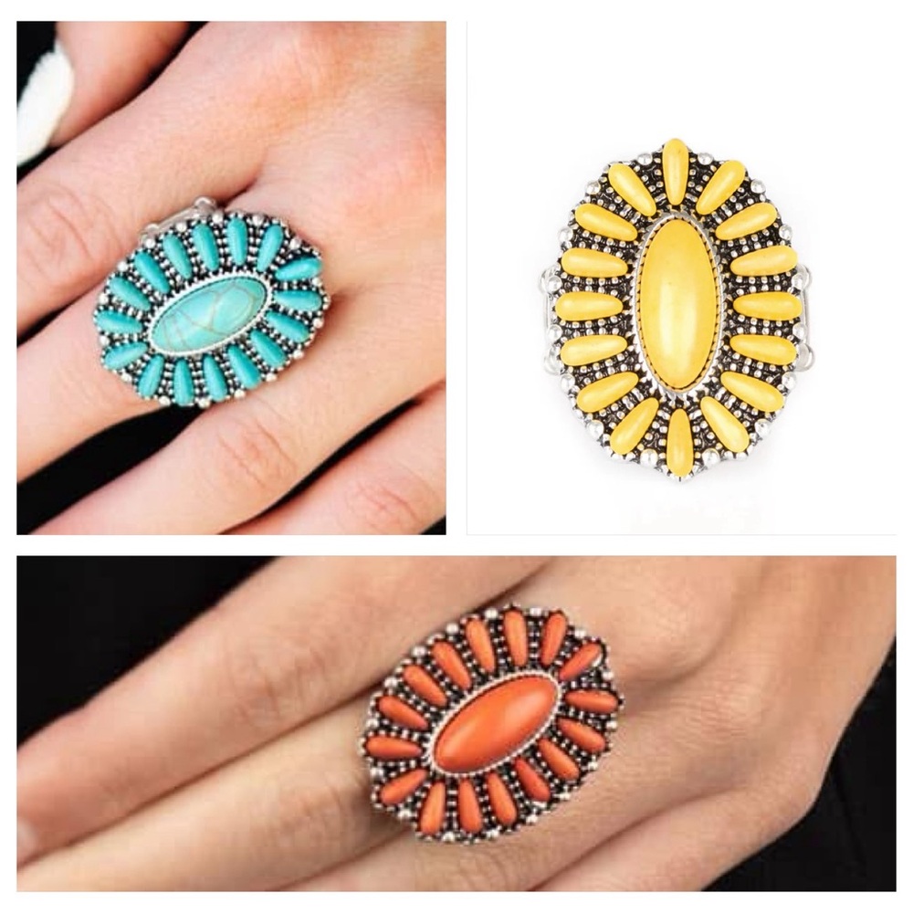 Boho silver and stone rings - 3 rings included